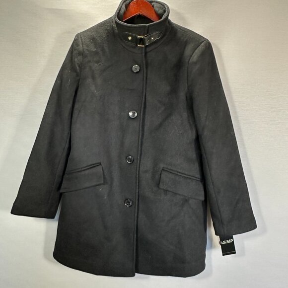 Lauren Ralph Lauren Black Label Wool Peacoat Womens 8 Black Tab Front Button NEW - Picture 2 of 13